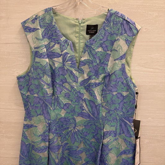 Adrianna Papell Blue/ Green Textured Floral Print Short Formal Dress 16