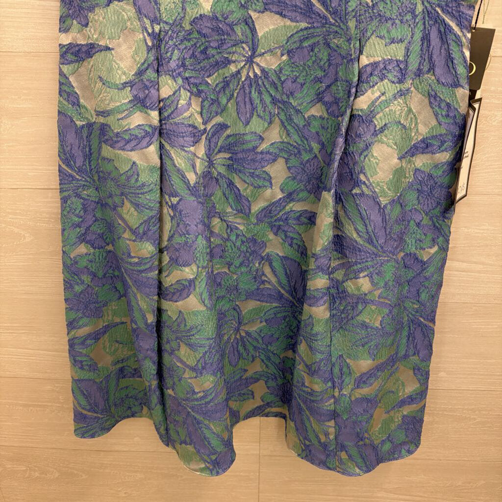 Adrianna Papell Blue/ Green Textured Floral Print Short Formal Dress 16