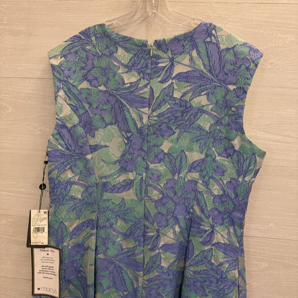 Adrianna Papell Blue/ Green Textured Floral Print Short Formal Dress 16