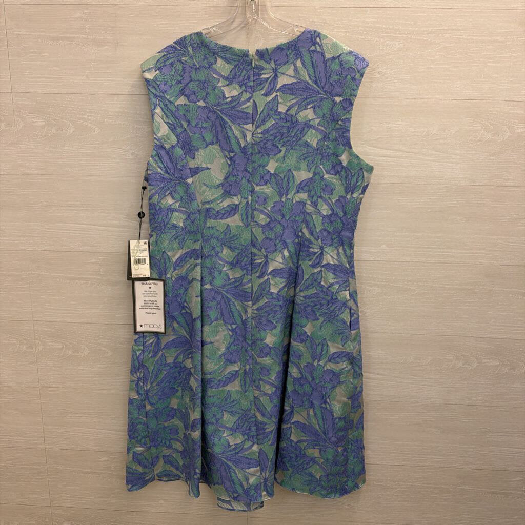 Adrianna Papell Blue/ Green Textured Floral Print Short Formal Dress 16