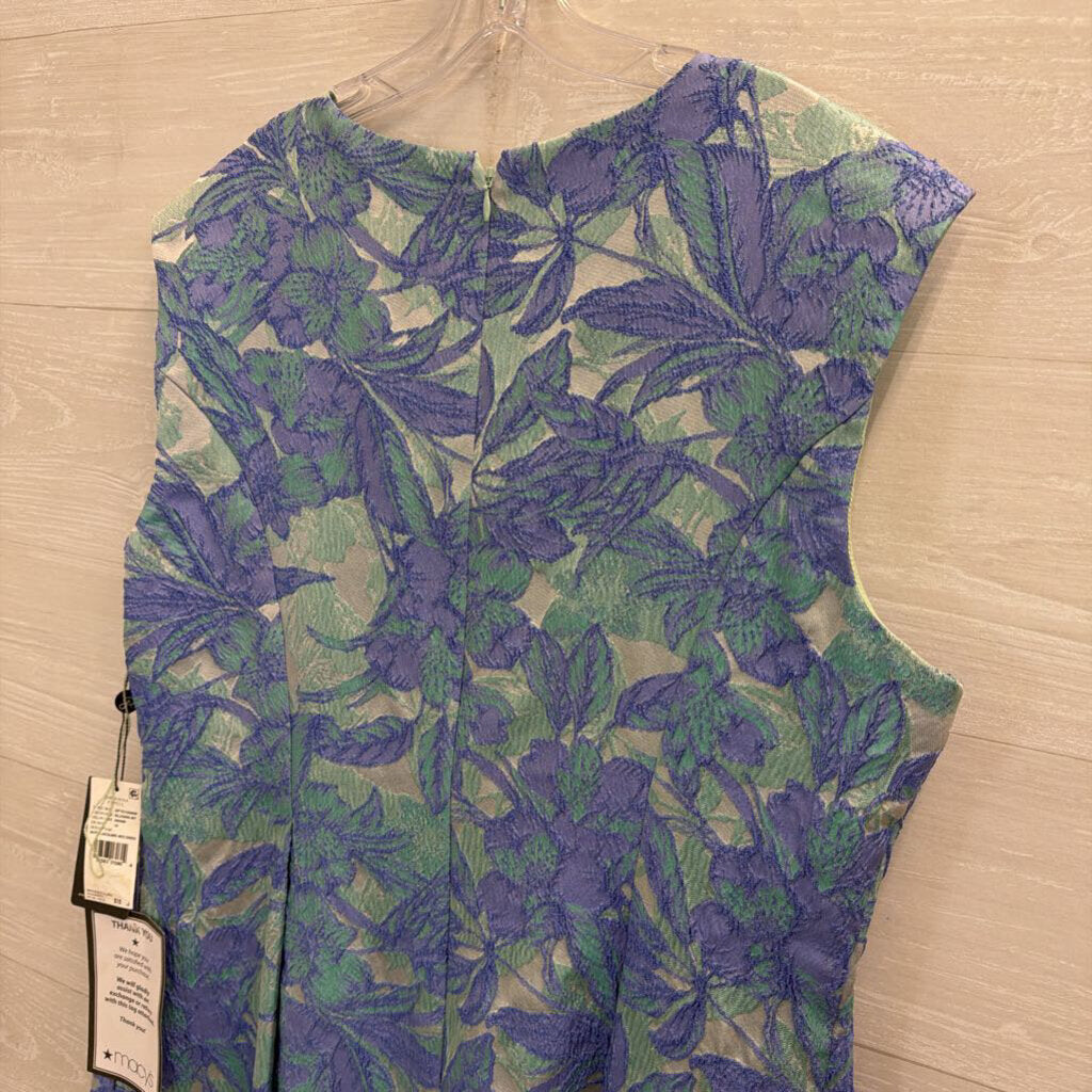 Adrianna Papell Blue/ Green Textured Floral Print Short Formal Dress 16