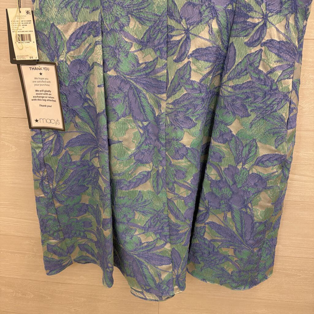 Adrianna Papell Blue/ Green Textured Floral Print Short Formal Dress 16