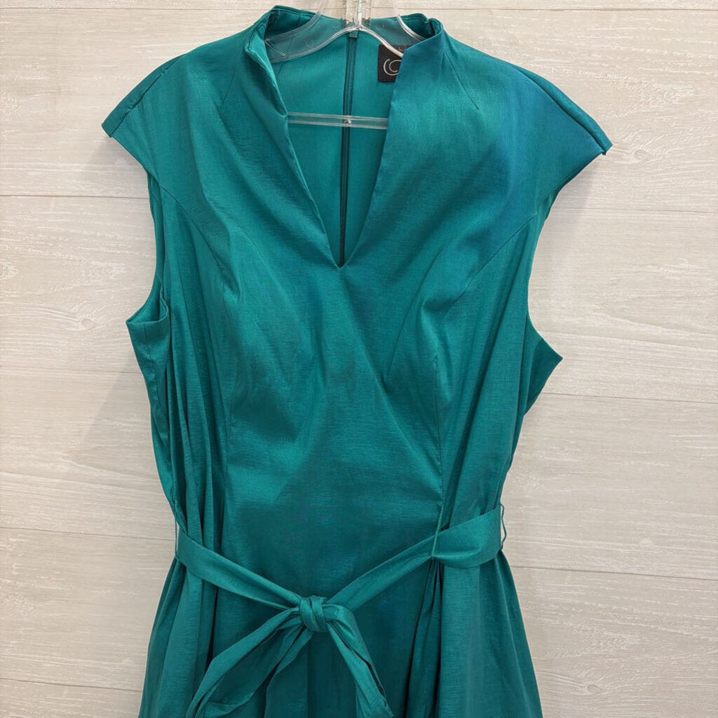 Alex Evenings Teal Short Sleeve Tie Waist Midi Dress 18