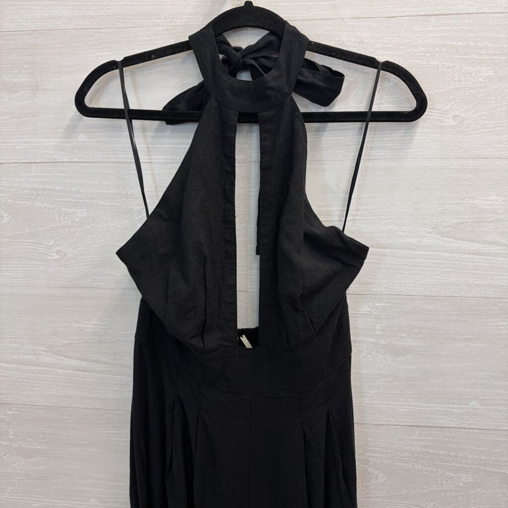 Anthropologie Black Halter Neck Cut Out Wide Leg Jumpsuit Extra Small