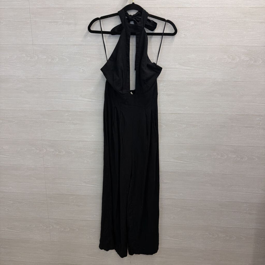 Anthropologie Black Halter Neck Cut Out Wide Leg Jumpsuit Extra Small