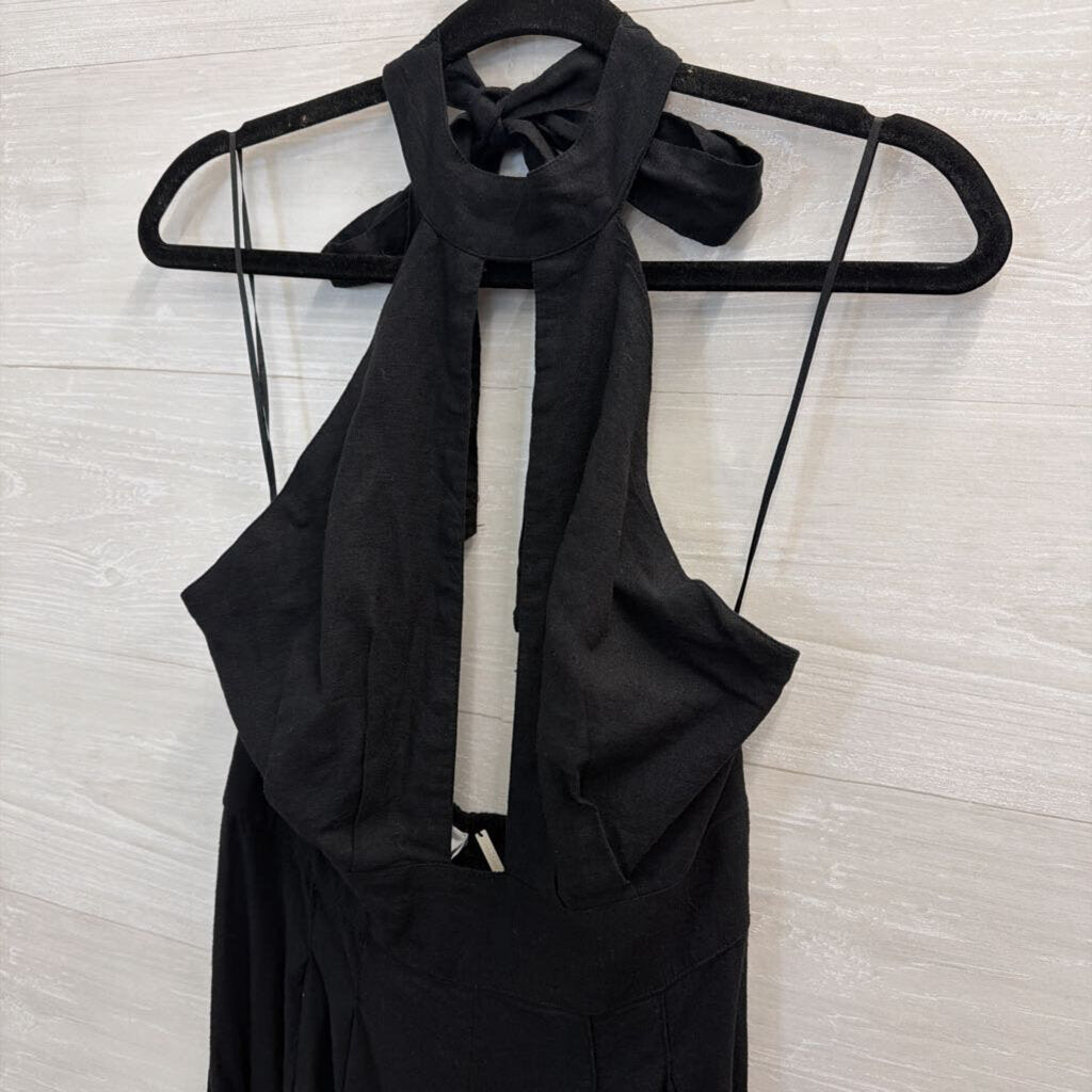 Anthropologie Black Halter Neck Cut Out Wide Leg Jumpsuit Extra Small