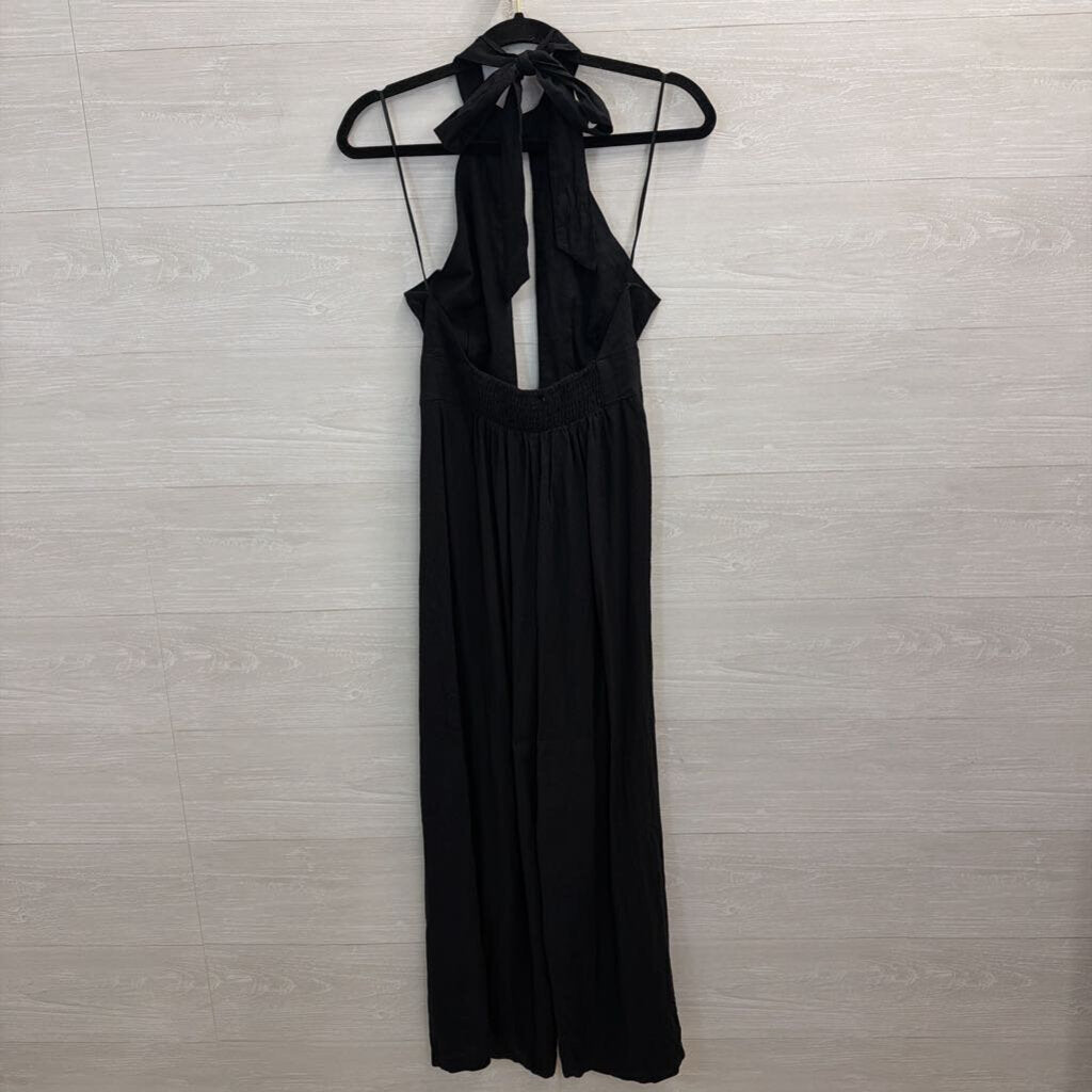 Anthropologie Black Halter Neck Cut Out Wide Leg Jumpsuit Extra Small