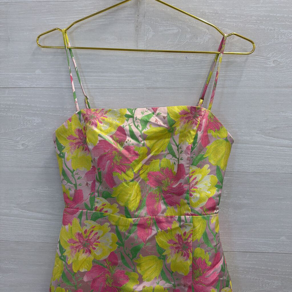 B Right Pink/ Green Floral Print Midi Dress Small