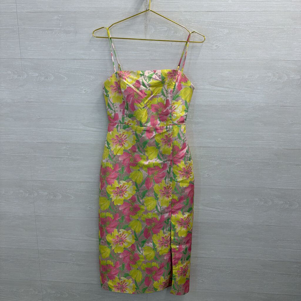 B Right Pink/ Green Floral Print Midi Dress Small