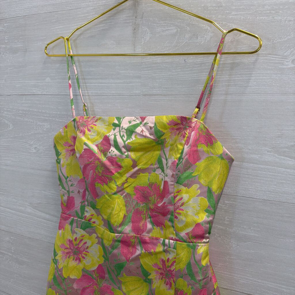 B Right Pink/ Green Floral Print Midi Dress Small