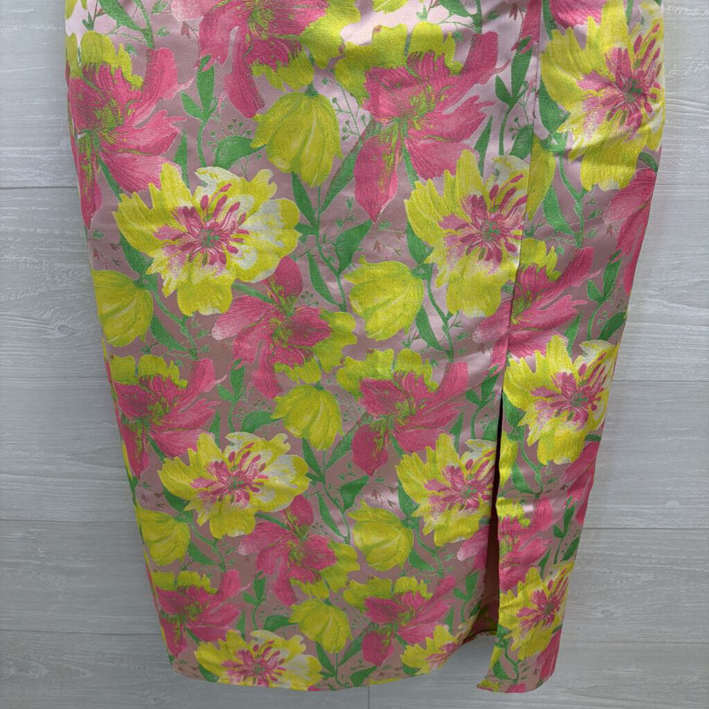 B Right Pink/ Green Floral Print Midi Dress Small