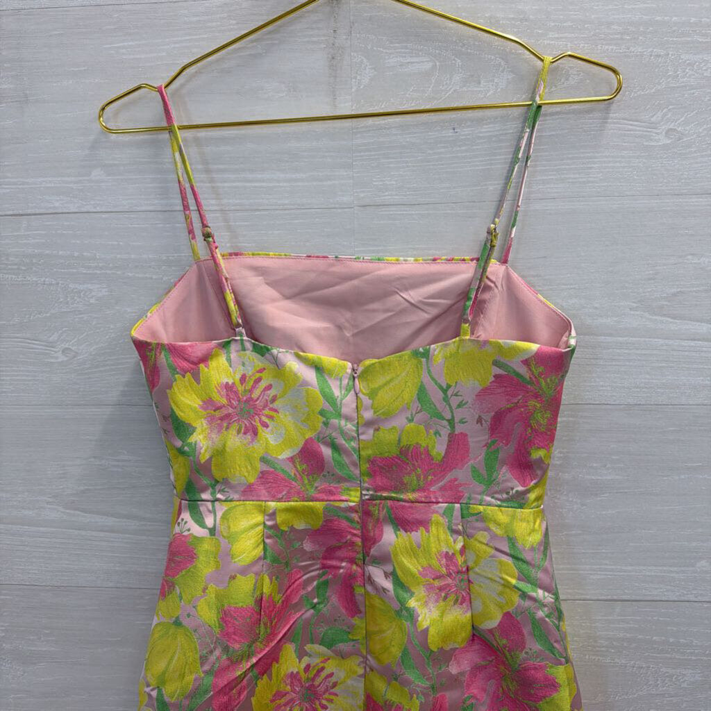 B Right Pink/ Green Floral Print Midi Dress Small