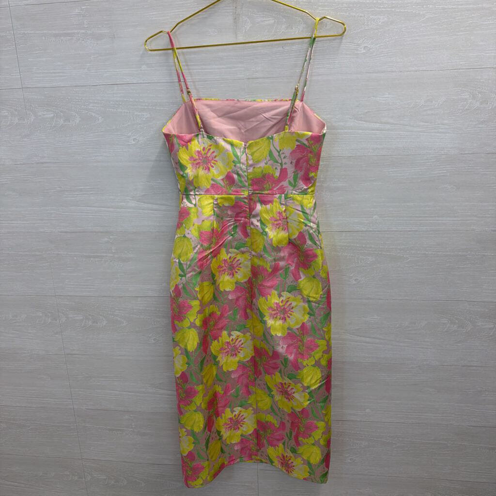 B Right Pink/ Green Floral Print Midi Dress Small