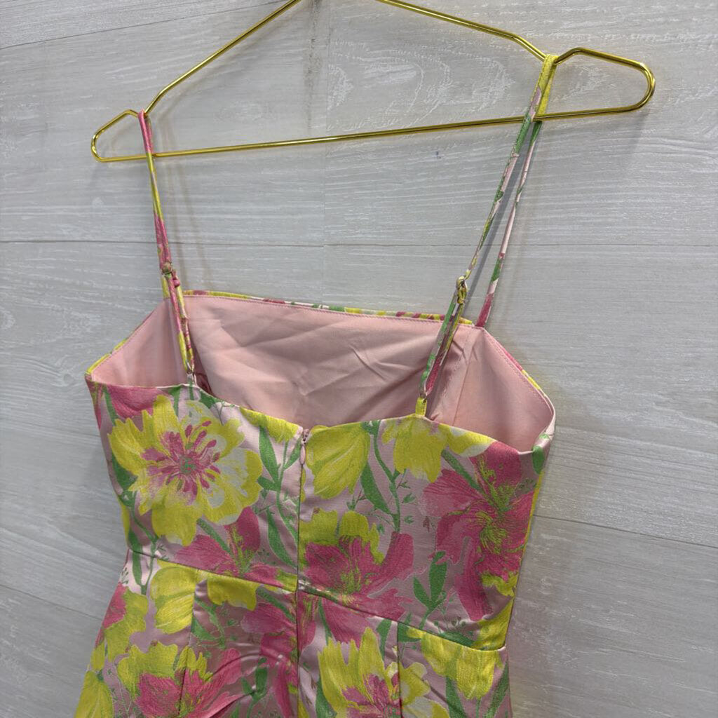 B Right Pink/ Green Floral Print Midi Dress Small