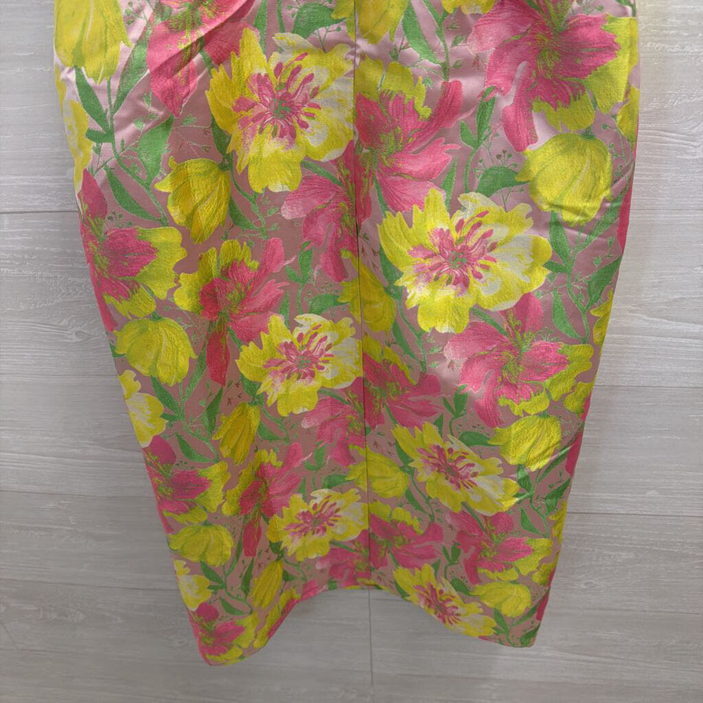 B Right Pink/ Green Floral Print Midi Dress Small