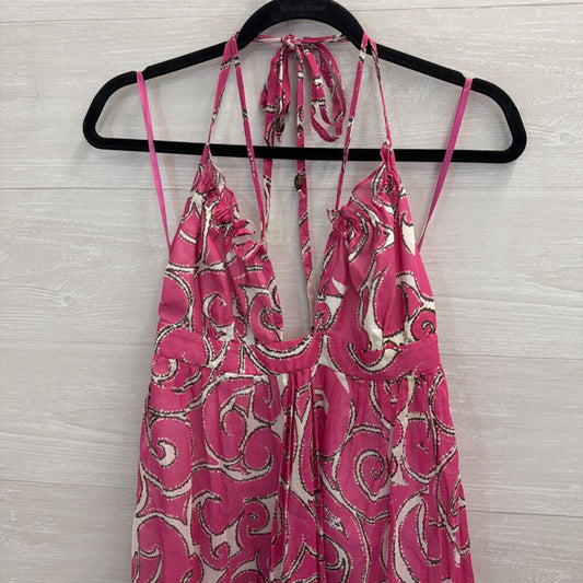 Milly Pink/ White Print 100% Cotton Halter Dress 2