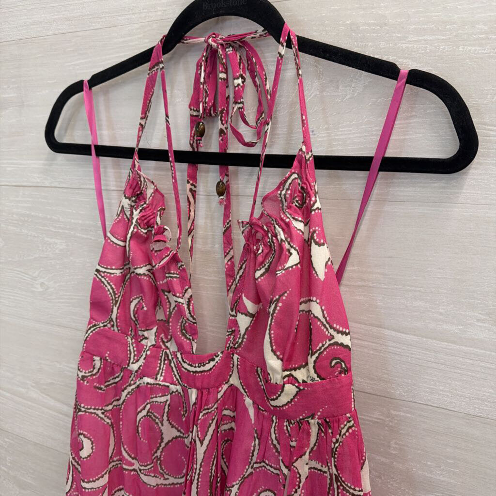 Milly Pink/ White Print 100% Cotton Halter Dress 2