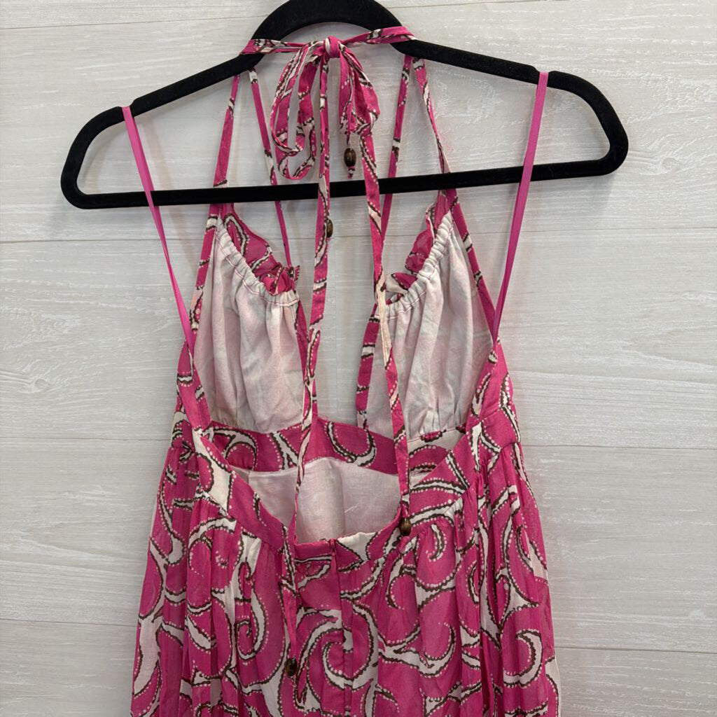 Milly Pink/ White Print 100% Cotton Halter Dress 2