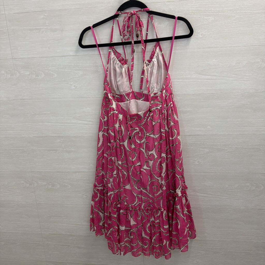 Milly Pink/ White Print 100% Cotton Halter Dress 2