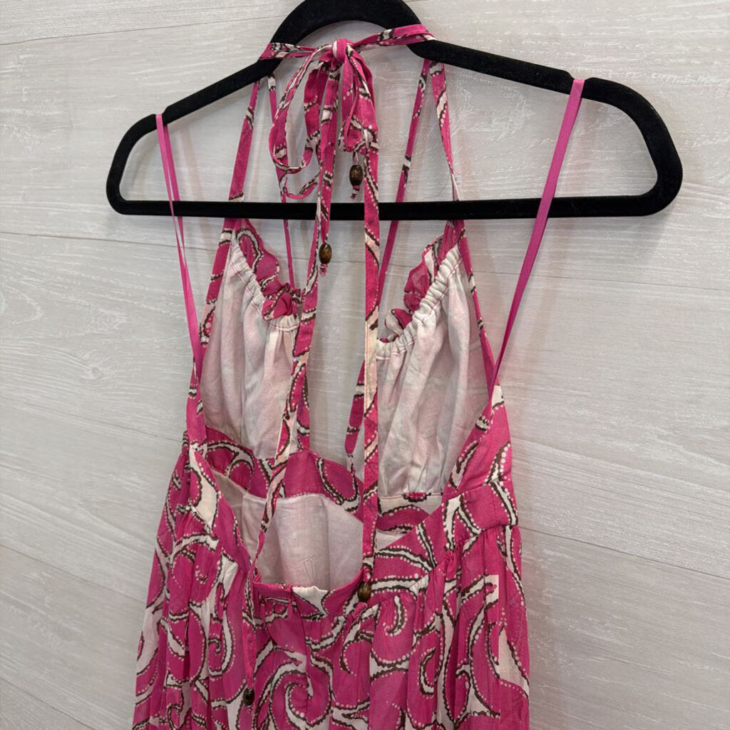 Milly Pink/ White Print 100% Cotton Halter Dress 2