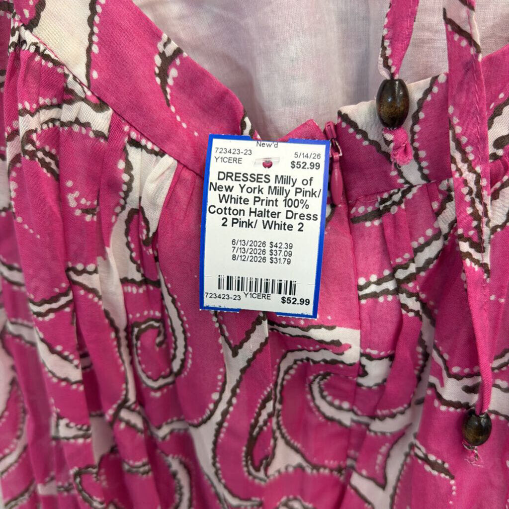 Milly Pink/ White Print 100% Cotton Halter Dress 2