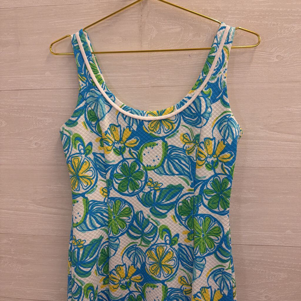Lilly Pulitzer White/ Blue Textured Print Sleeveless Dress Small