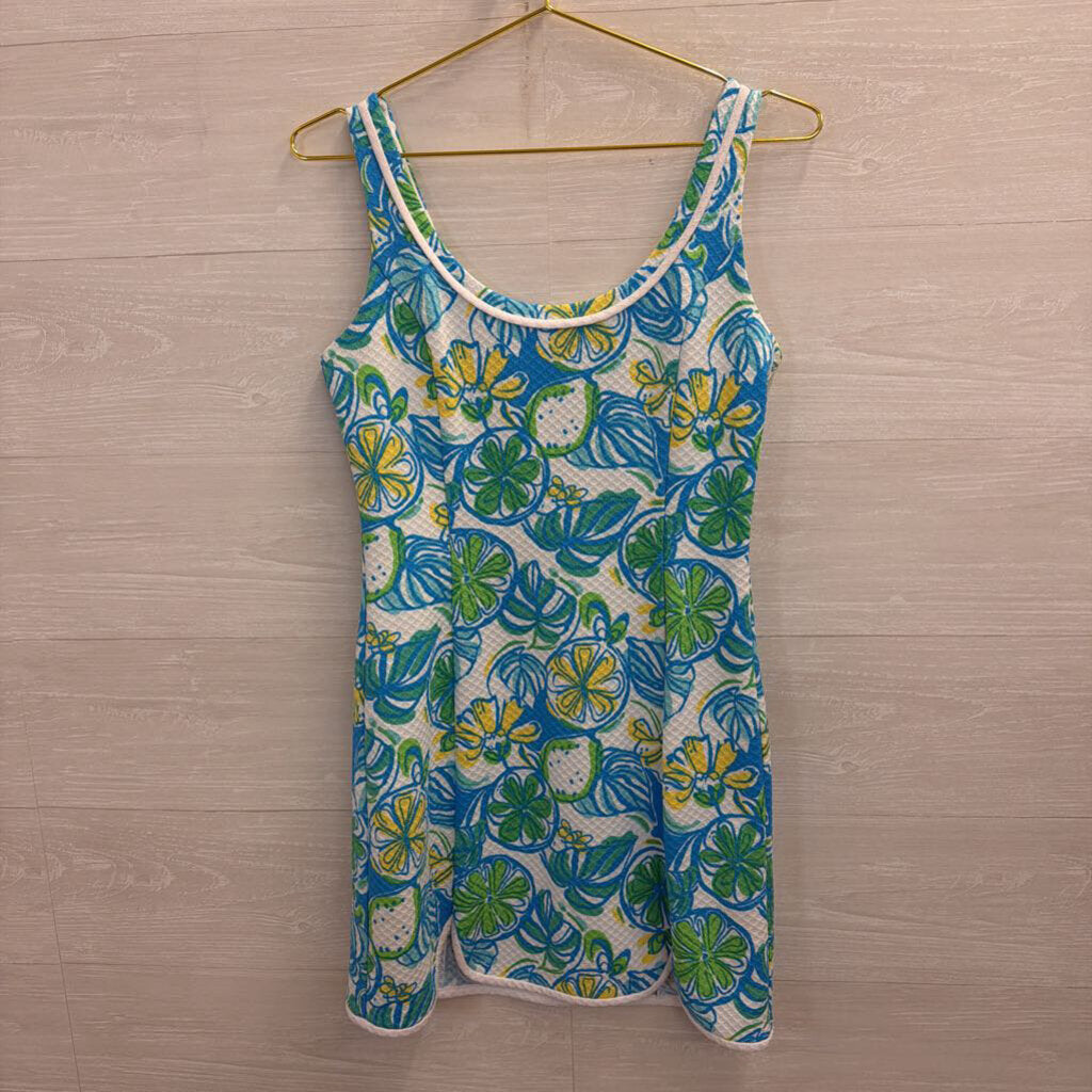 Lilly Pulitzer White/ Blue Textured Print Sleeveless Dress Small