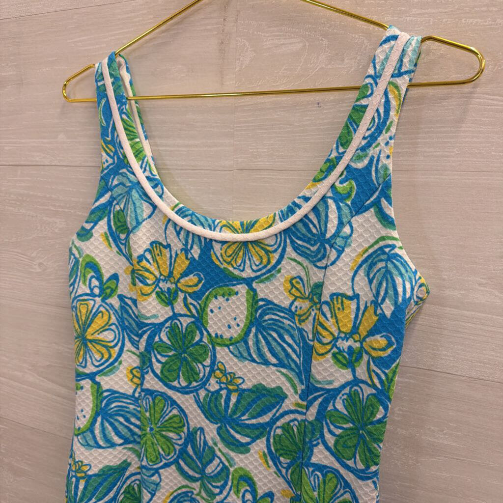 Lilly Pulitzer White/ Blue Textured Print Sleeveless Dress Small