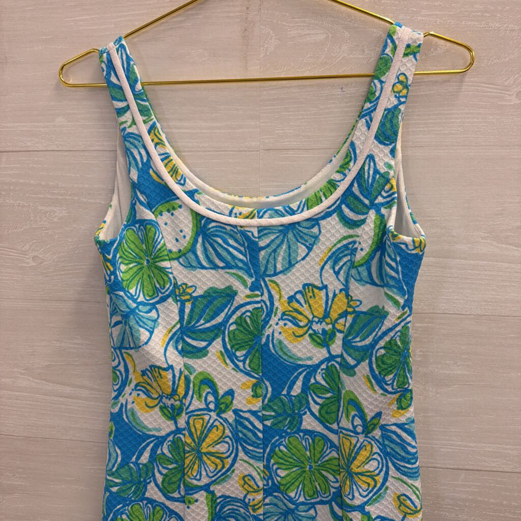 Lilly Pulitzer White/ Blue Textured Print Sleeveless Dress Small