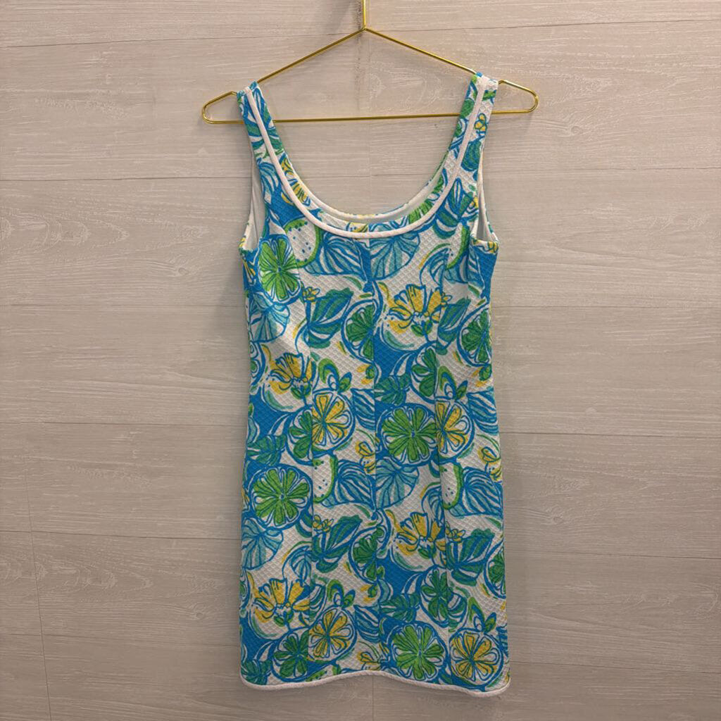 Lilly Pulitzer White/ Blue Textured Print Sleeveless Dress Small
