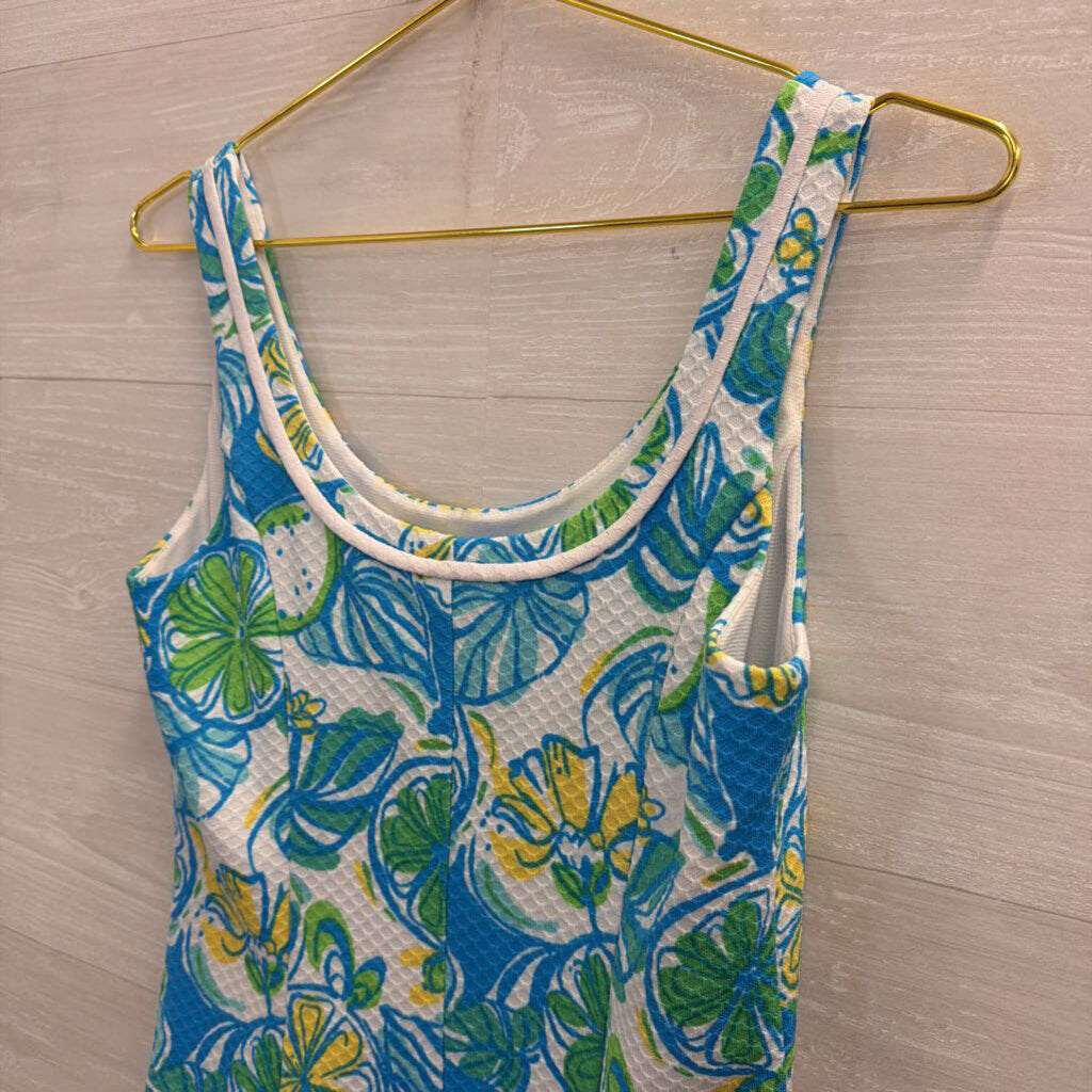 Lilly Pulitzer White/ Blue Textured Print Sleeveless Dress Small