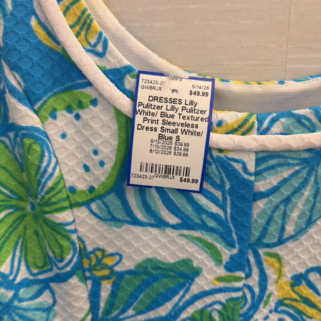 Lilly Pulitzer White/ Blue Textured Print Sleeveless Dress Small