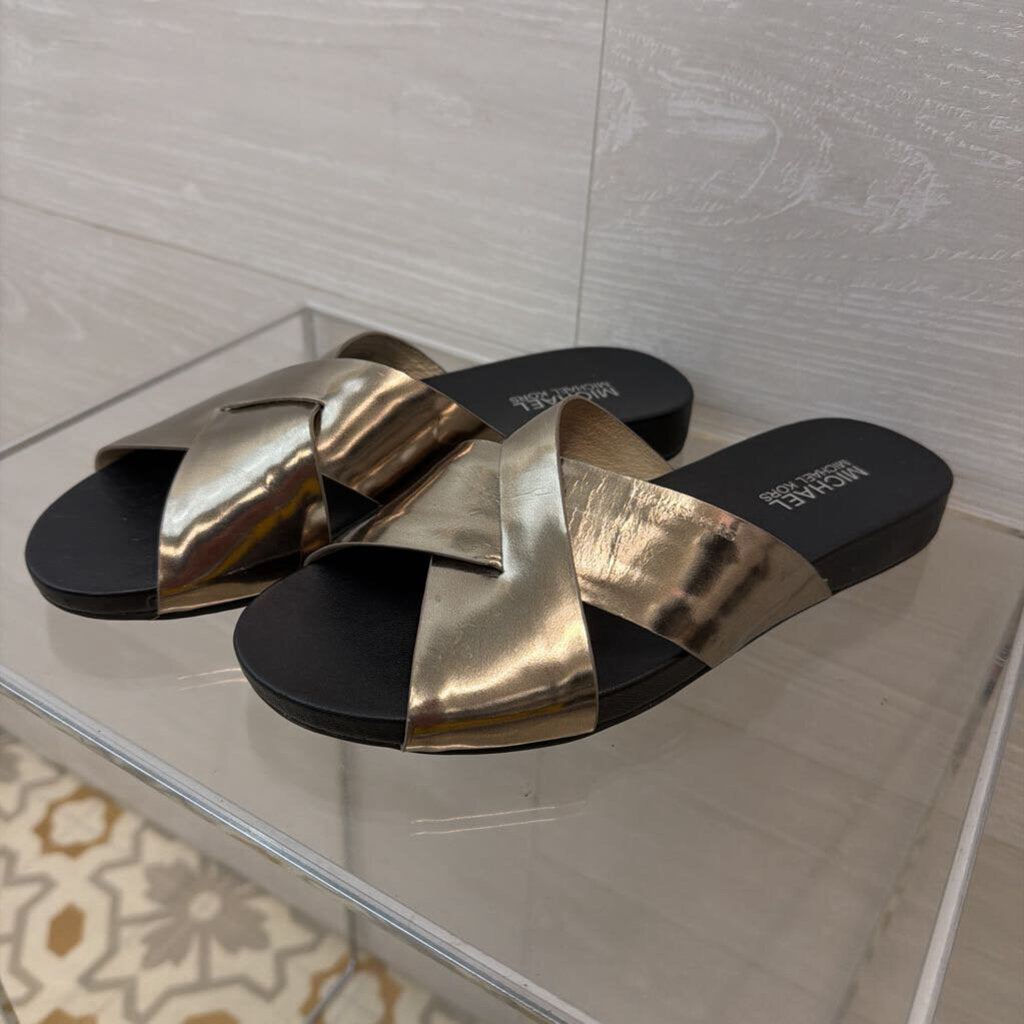 Michael Kors Silver/ Black Somerly Slide Sandals 7