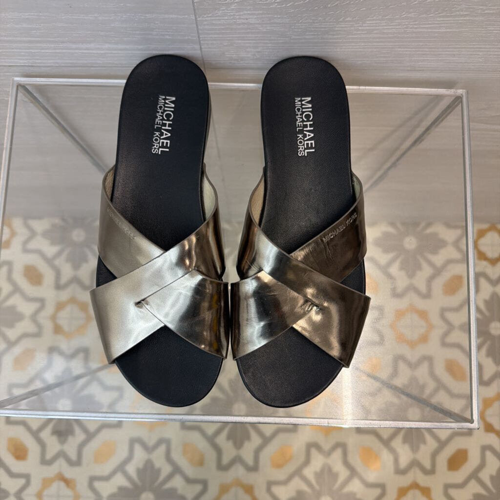 Michael Kors Silver/ Black Somerly Slide Sandals 7