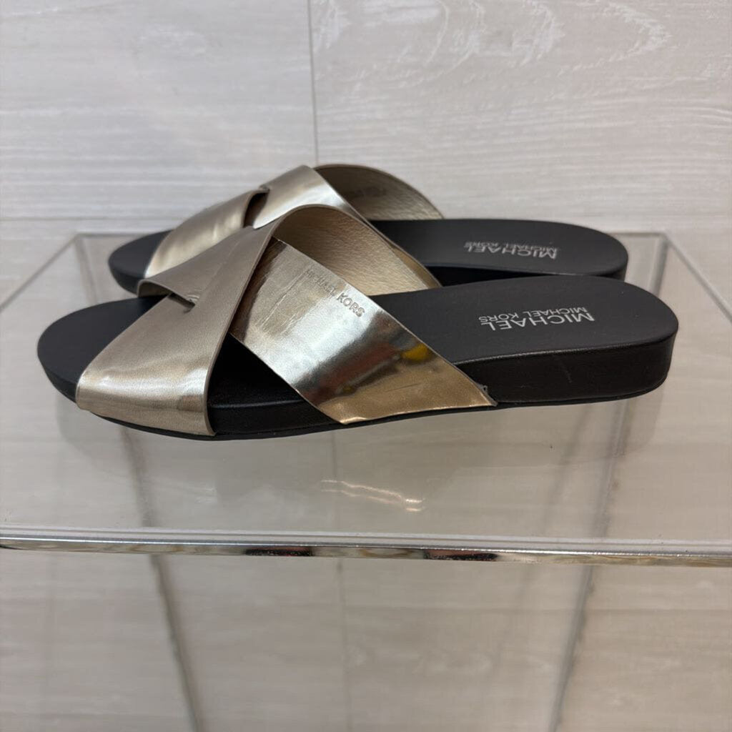 Michael Kors Silver/ Black Somerly Slide Sandals 7