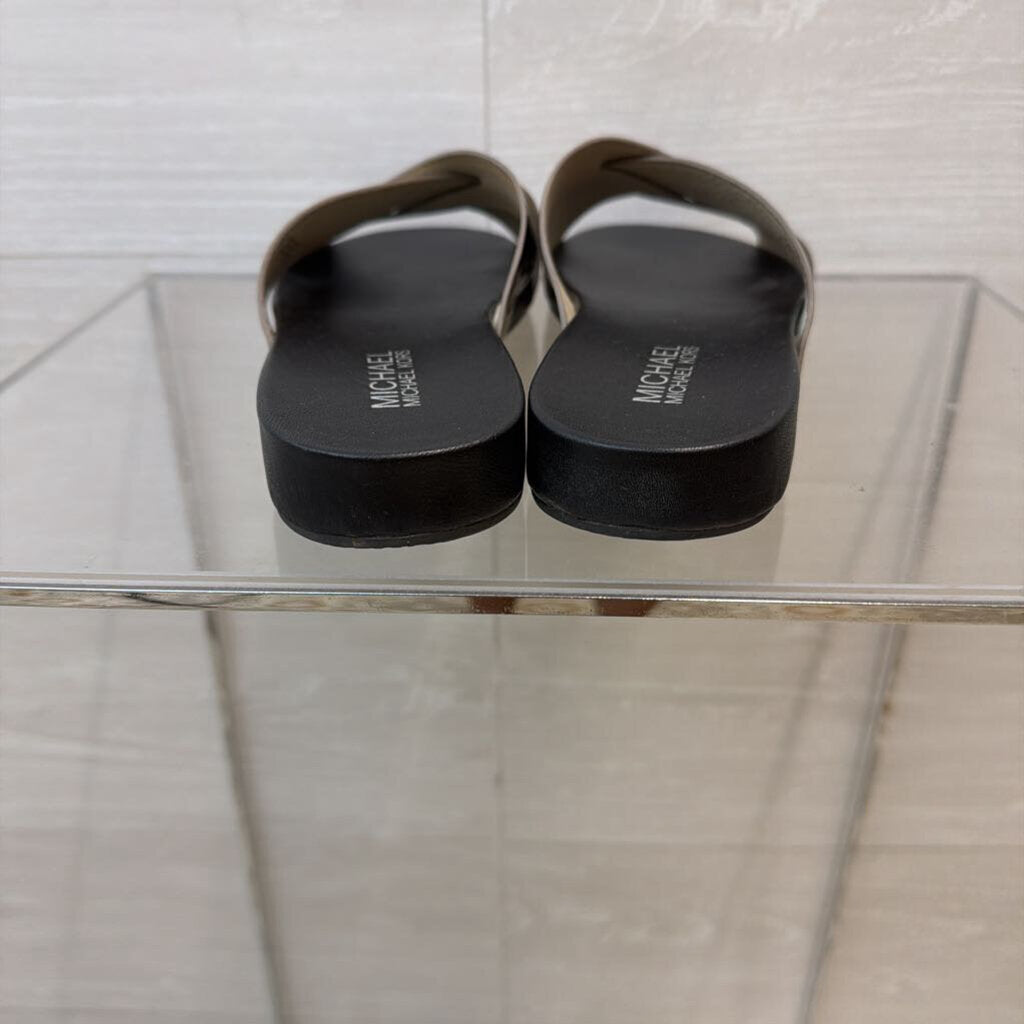 Michael Kors Silver/ Black Somerly Slide Sandals 7
