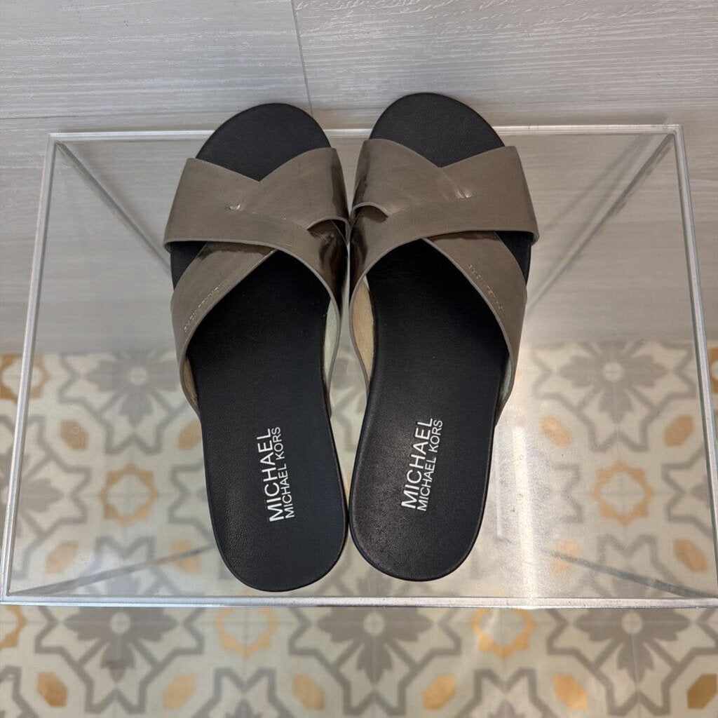 Michael Kors Silver/ Black Somerly Slide Sandals 7