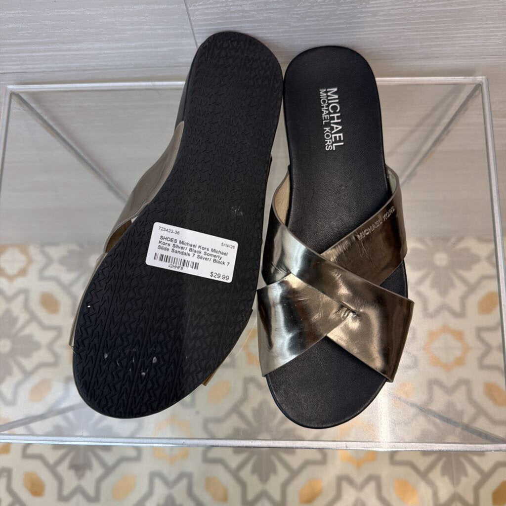 Michael Kors Silver/ Black Somerly Slide Sandals 7