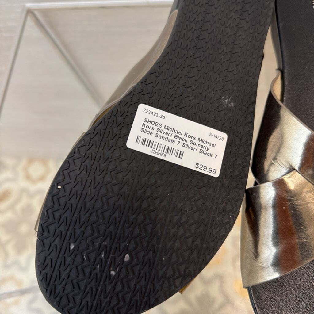 Michael Kors Silver/ Black Somerly Slide Sandals 7