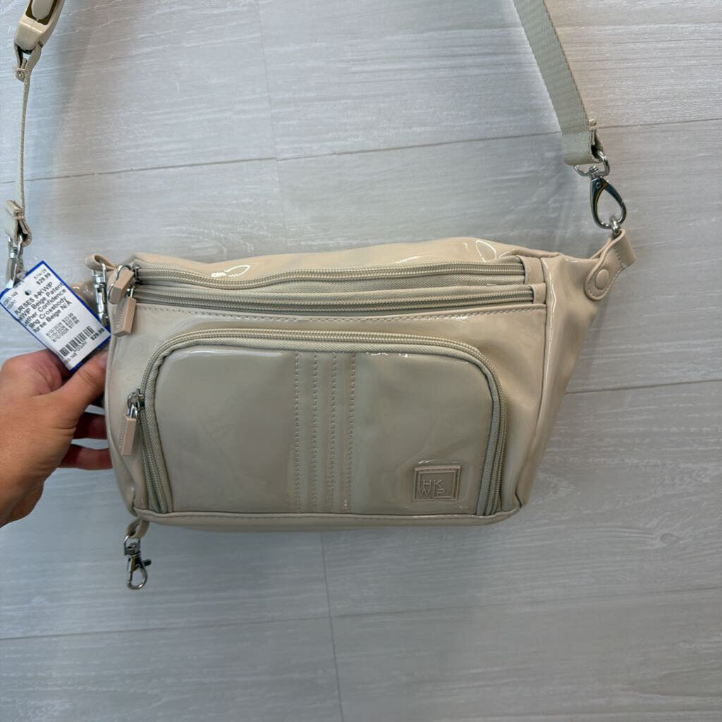 IHKWIP Beige Patent Leather Confidence Sling Crossbody Purse