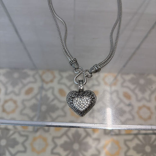 Lia Sophia Silver Love Dust Double Chain Heart Pendant Necklace