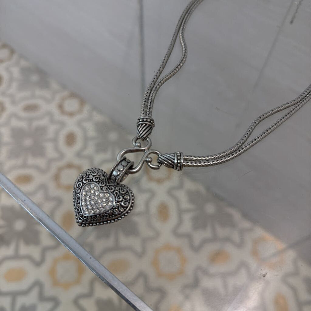 Lia Sophia Silver Love Dust Double Chain Heart Pendant Necklace