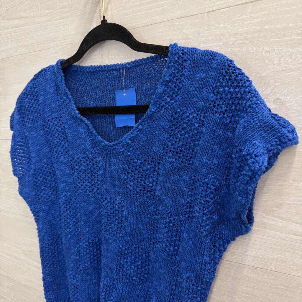 Vintage Blue Knit Cropped Short Sleeve Sweater Top Small