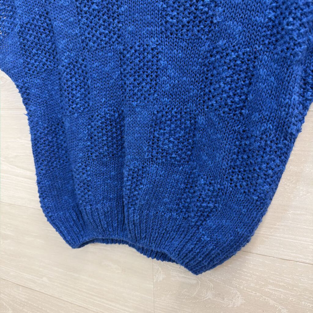Vintage Blue Knit Cropped Short Sleeve Sweater Top Small