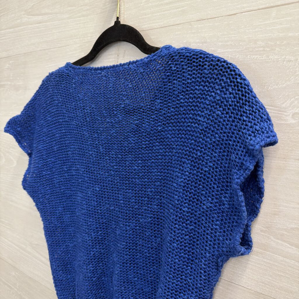 Vintage Blue Knit Cropped Short Sleeve Sweater Top Small