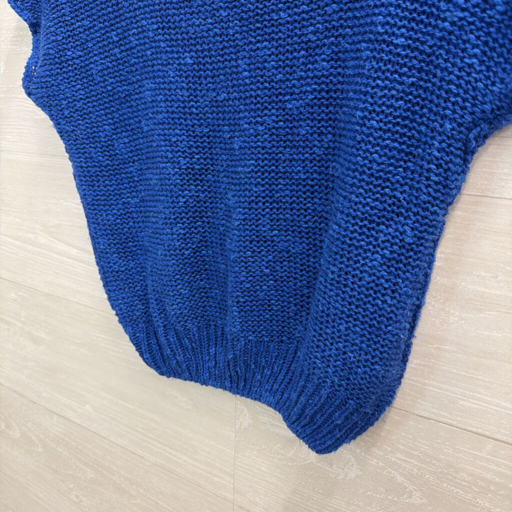 Vintage Blue Knit Cropped Short Sleeve Sweater Top Small