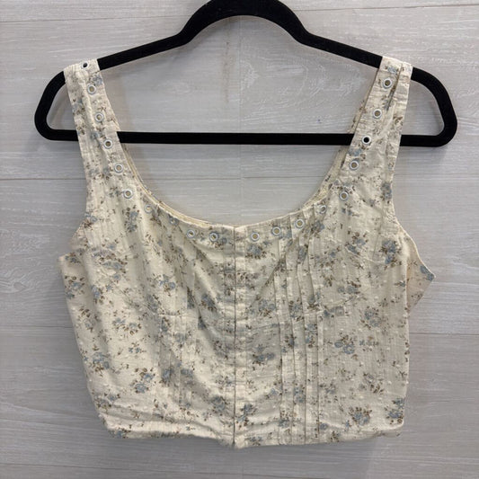 Creamon White/ Blue Floral Print Cropped Tank Top Medium