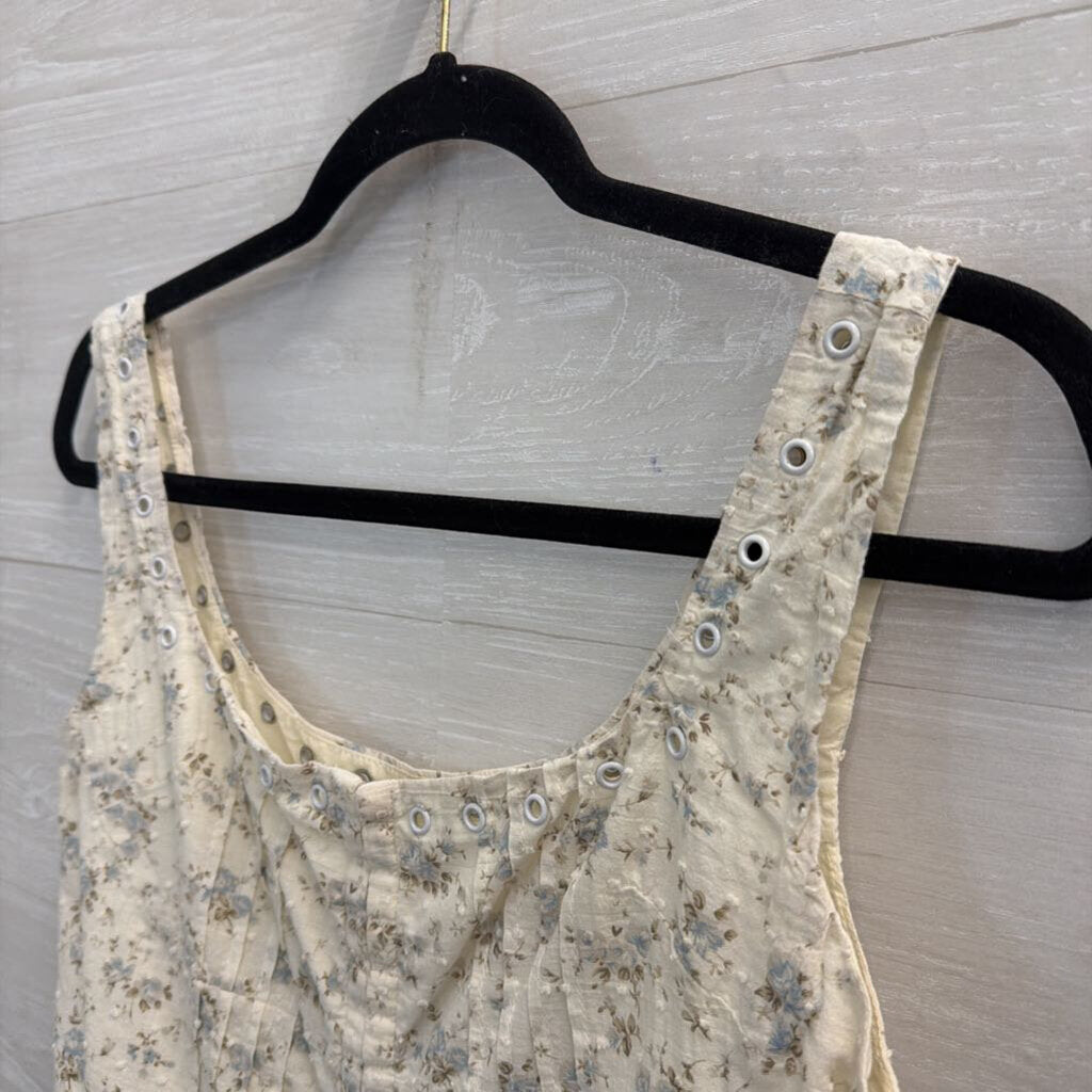 Creamon White/ Blue Floral Print Cropped Tank Top Medium