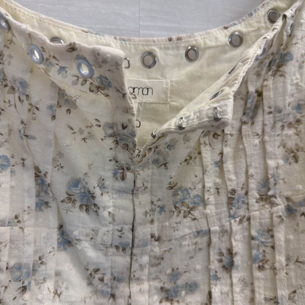 Creamon White/ Blue Floral Print Cropped Tank Top Medium