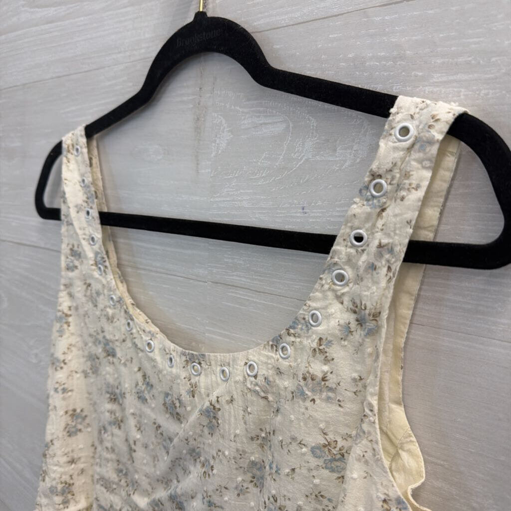 Creamon White/ Blue Floral Print Cropped Tank Top Medium